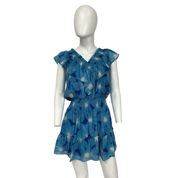 Ramy Brook Printed Blue Danica Ruffle Mini Size XS Dress - Picture 2 of 5